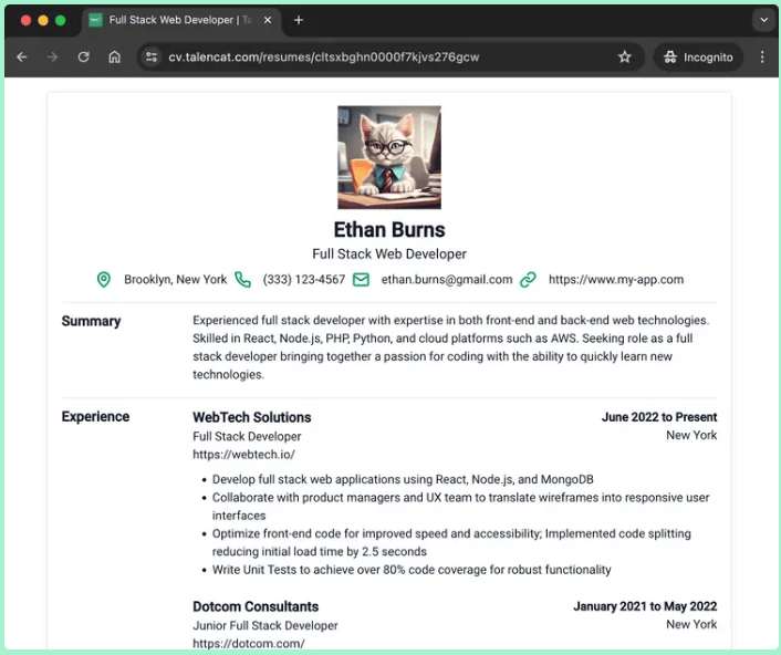 TalenCat CV Maker